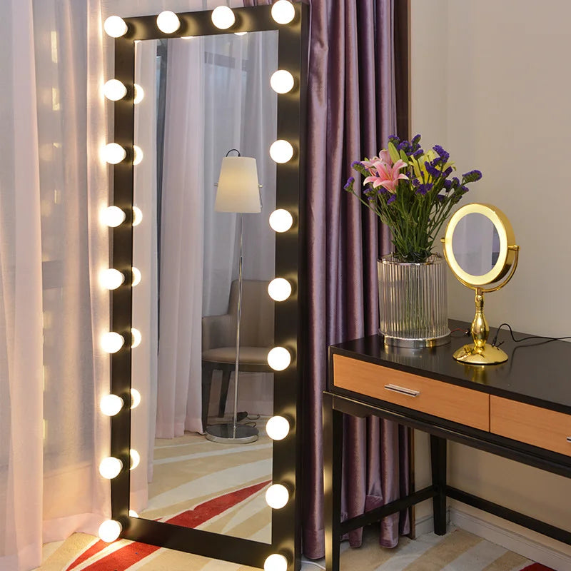 Modern Full Length Mirror with LED Bulbs / Touch Control